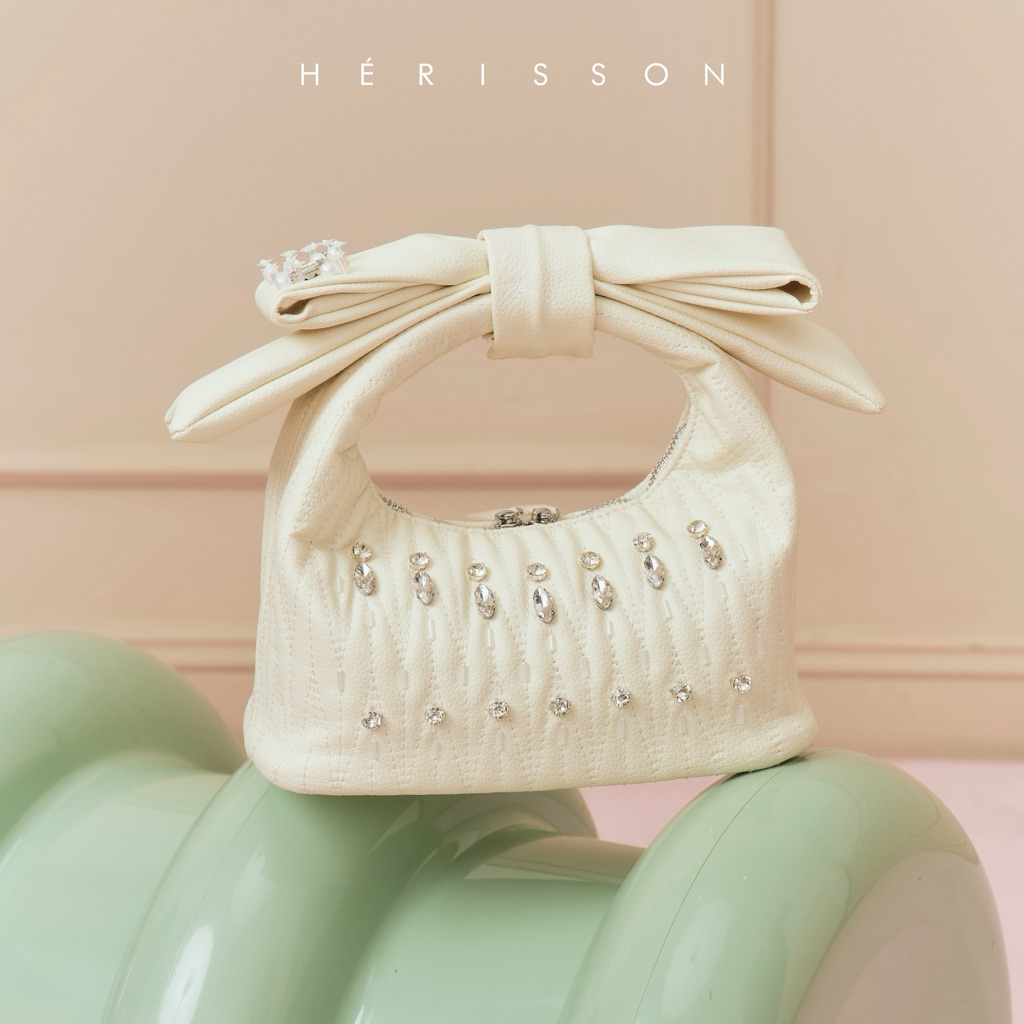 Túi xách nữ 𝐂𝐡𝐥𝐨𝐞 𝐛𝐚𝐠 Hérisson chần bông màu kem sáng KÈM NƠ THÁO RỜI