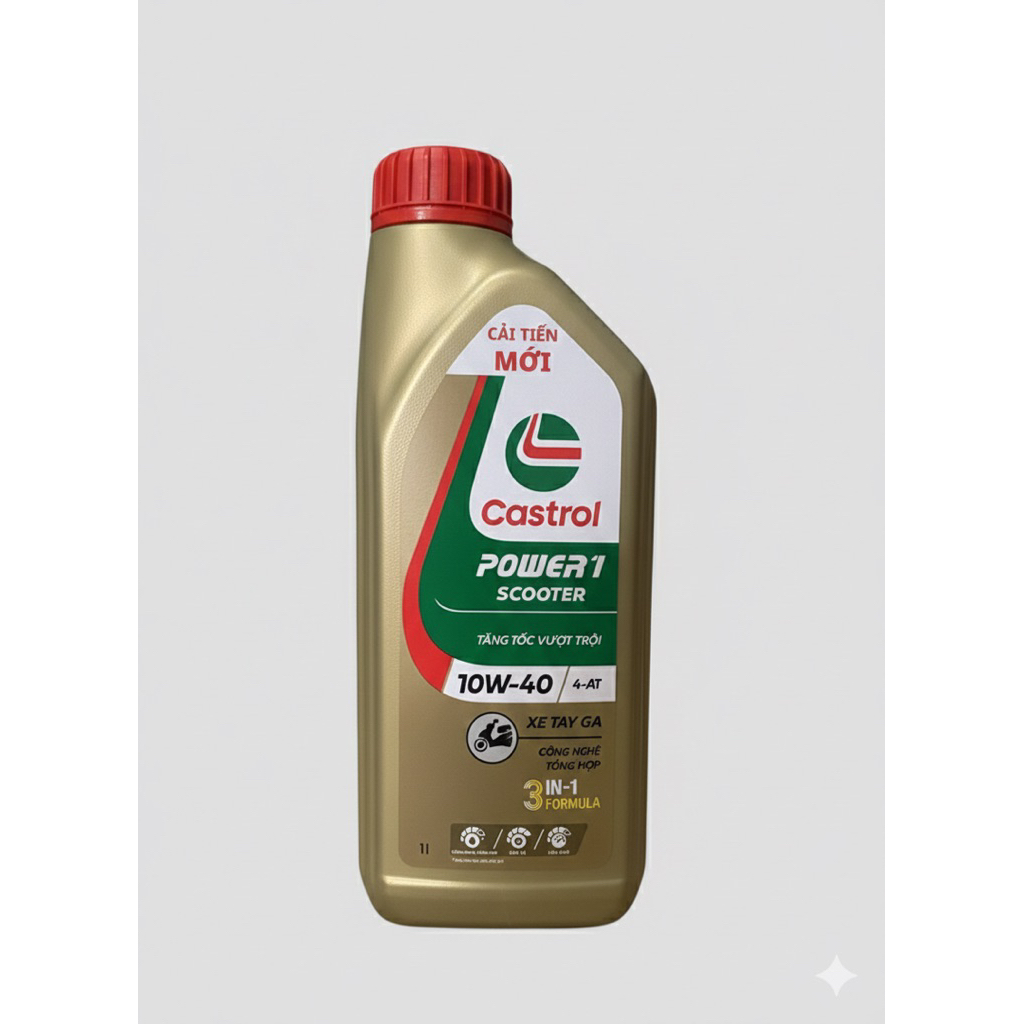Castrol POWER1 4T 10W-40 (Dòng phổ biến nhất) Đây là dòng nhớt ưa chuộng cho các xe số đời mới và xe