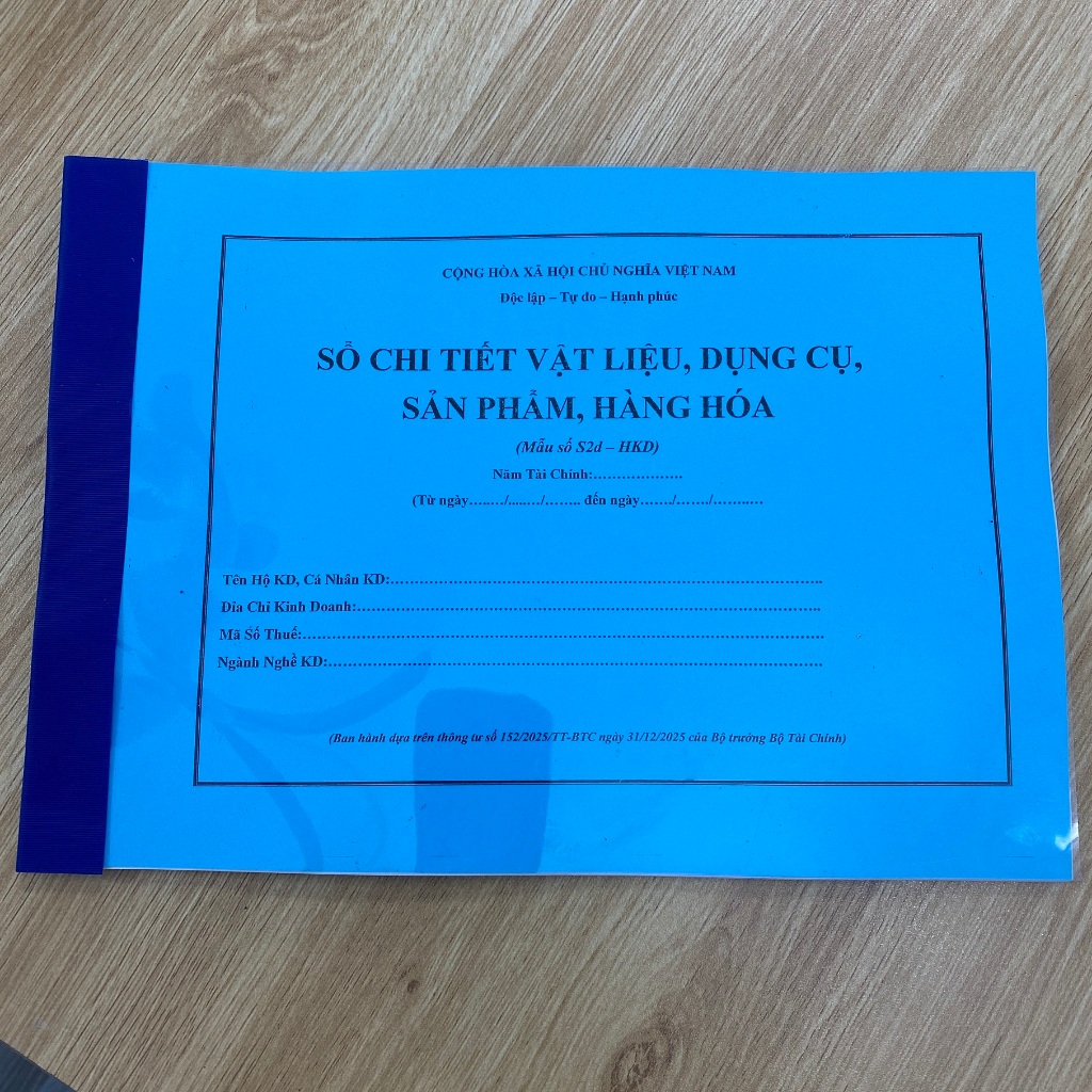(Mẫu số S2d-HKD) Sổ Chi Tiết Vật Liệu, Dụng Cụ, Sản Phẩm, Hàng Hóa  - Sổ Sách Cho HKD Doanh Thu Trên
