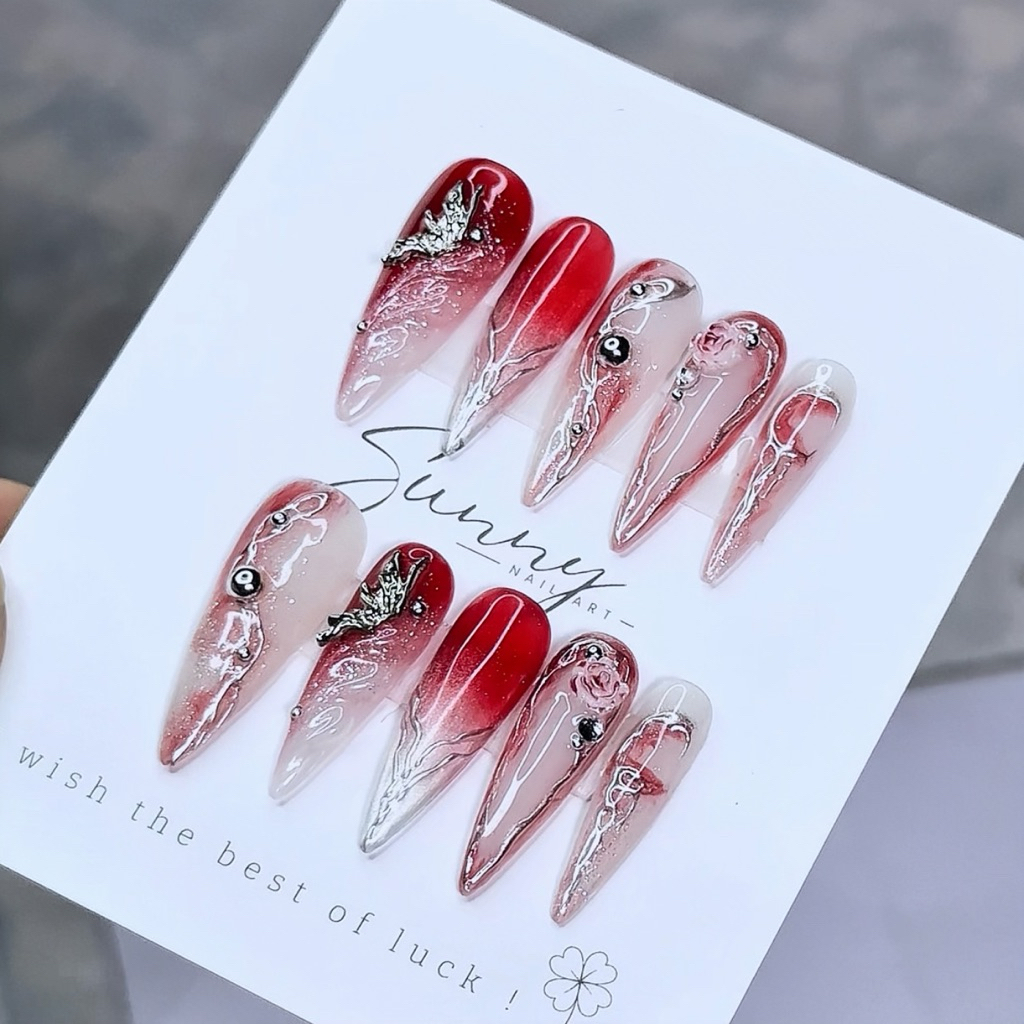 [N95] Nail box thiết kế thạch đỏ vẽ tráng gương