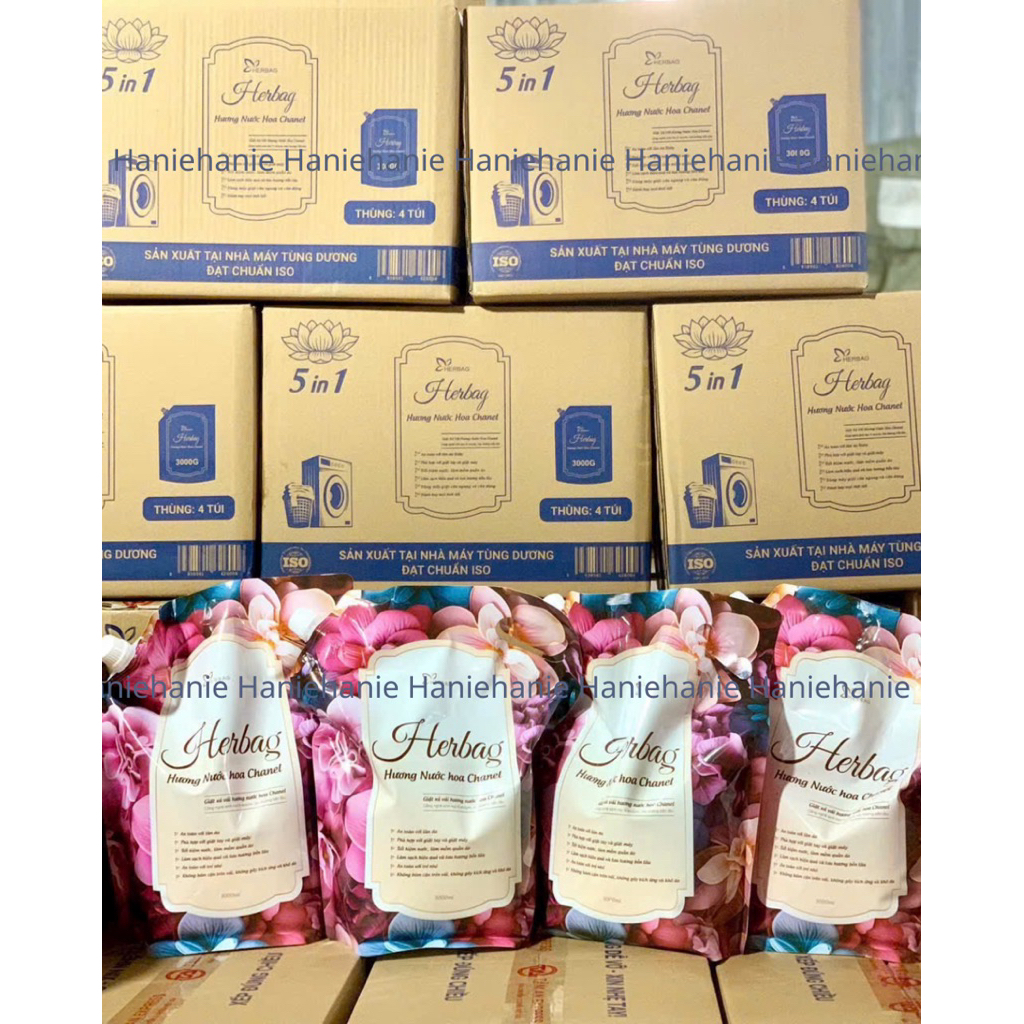 NƯỚC GIẶT XẢ HERBAG HƯƠNG NƯỚC HOA CHANEL Gói 3L