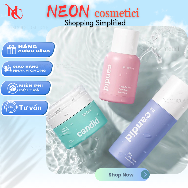 [Công Ty] Bộ Ba Candid Retinol 0.5% 30ml - Kem Dưỡng B5 Cica 50ml - Hoạt Chất BHA 100ml