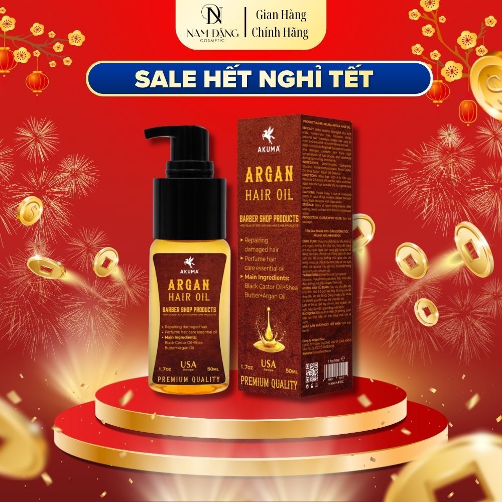 Tinh dầu dưỡng tóc AKUMA Argan Hair Oil 50ml giúp tóc chắc khỏe, bóng mượt, hương nước hoa nam tính