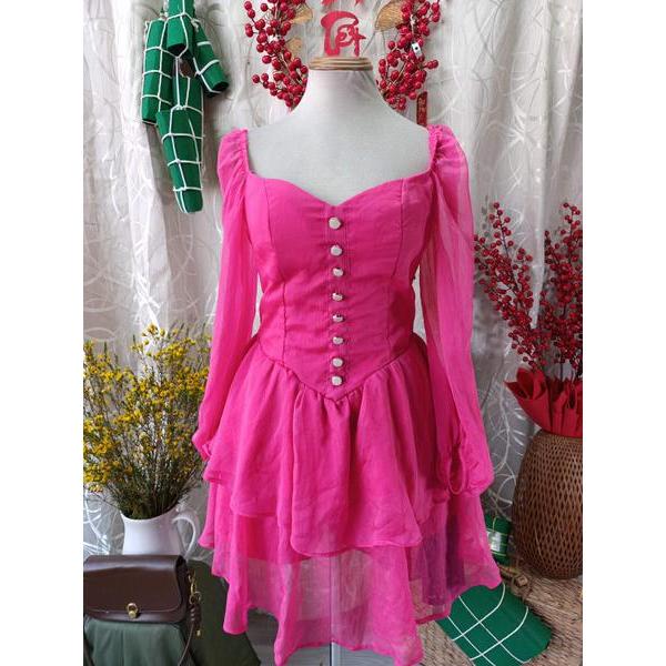 CHIBEST thanh lý - Đầm hồng voan tầng bymo - SIZE M