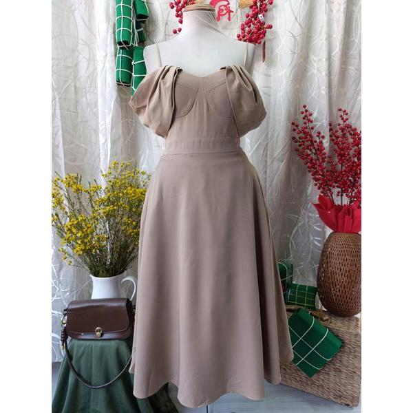 JOVEN thanh lý - Đầm xòe 2 dây trễ vai bymo - SIZE S