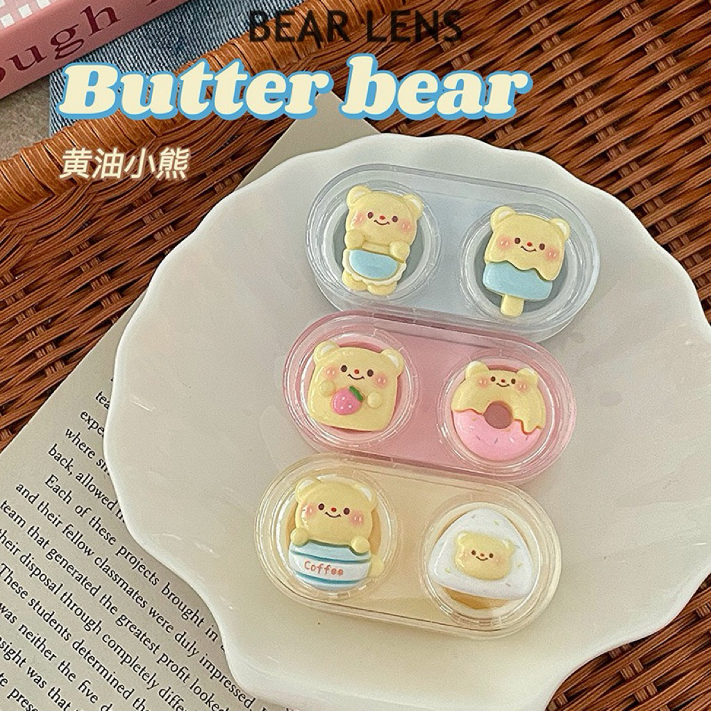 BEAR LENS Khay Đựng Lens Hình Charm Gấu Phao Bơi Dễ Thương Kèm Dụng Cụ Đeo Lens