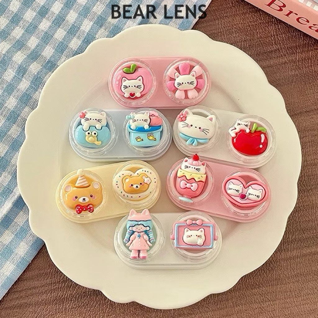 BEAR LENS Khay Đựng Lens Charm Xinh Có Ngăn Kèm Dụng Cụ Đeo Lens