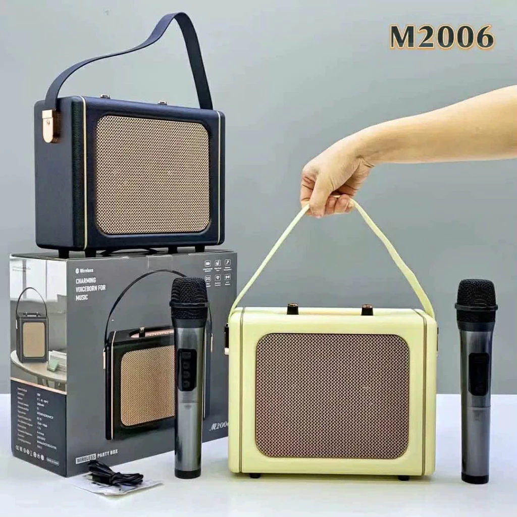 Loa Bluetooth Karaoke Nghe Nhạc Dáng  Gọn Xách Tay Hỗ Trợ Cắm Usb Thẻ Nhớ Giá Rẻ 2 Micro