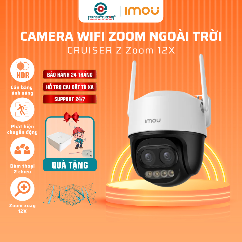Camera Wifi IMOU Cruiser Z S7DP 5MP, Zoom 12X, Ống Kính Kép, Đàm Thoại - TRANGIATELECOM