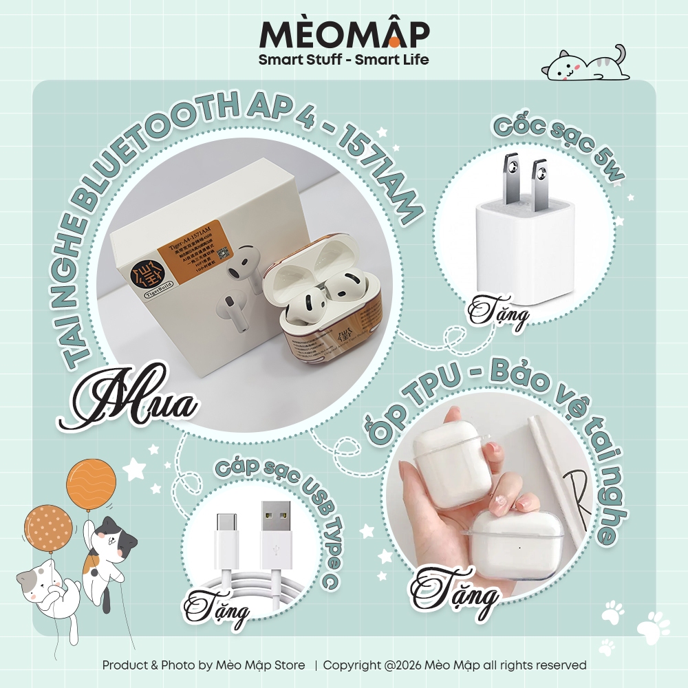 [ AP 4 – 1571AM] Tai Nghe Bluetooth – AP4 Hổ Vằn 1571AM – ANC 45DB – Micro ENC – Âm Thanh Không Gian