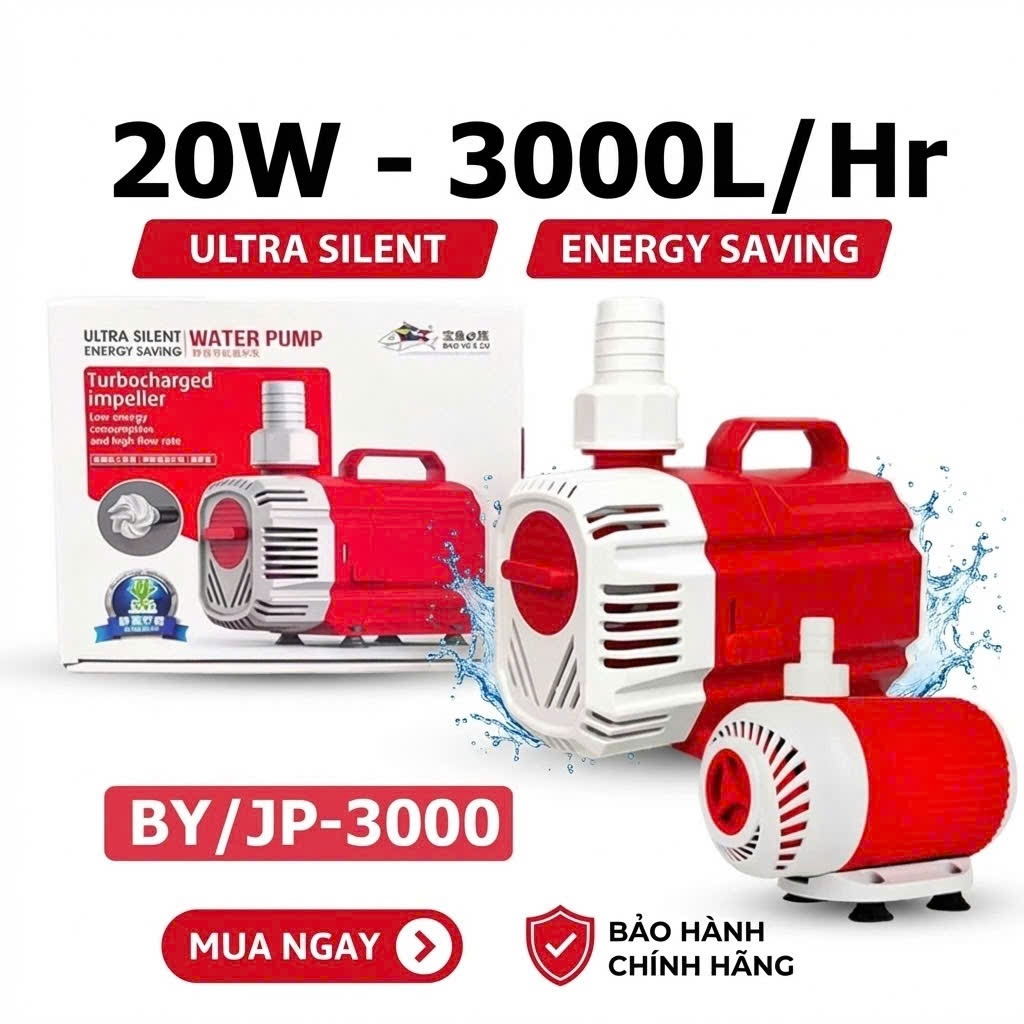 Máy Bơm Baoyu JP-3000 (20W - 3000L/H) | Bơm Chìm Hồ Cá, Đẩy Thác Siêu Tiết Kiệm Điện | BY series