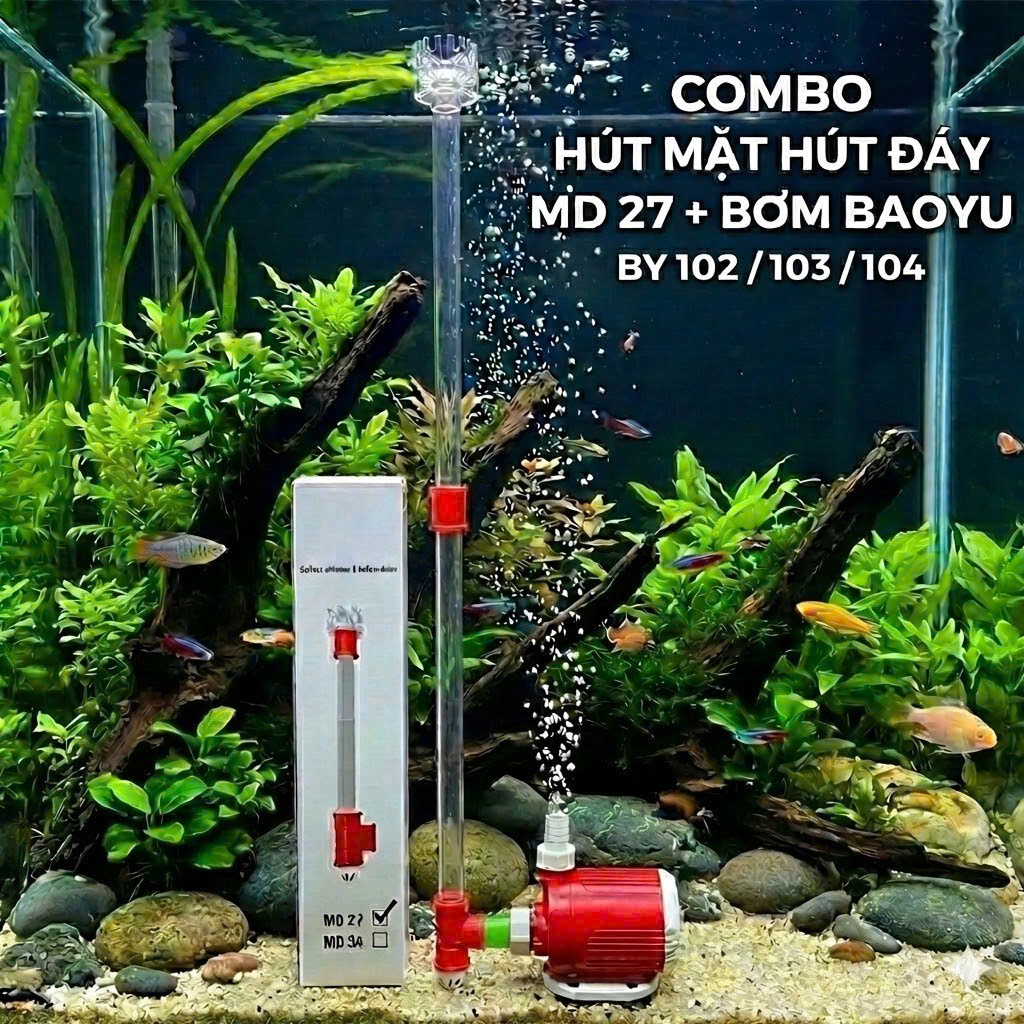 Bộ Bơm Baoyu BY102 BY103 BY104 Kèm Hút Mặt Đáy MD27 - Lọc Hồ Cá Hiệu Quả