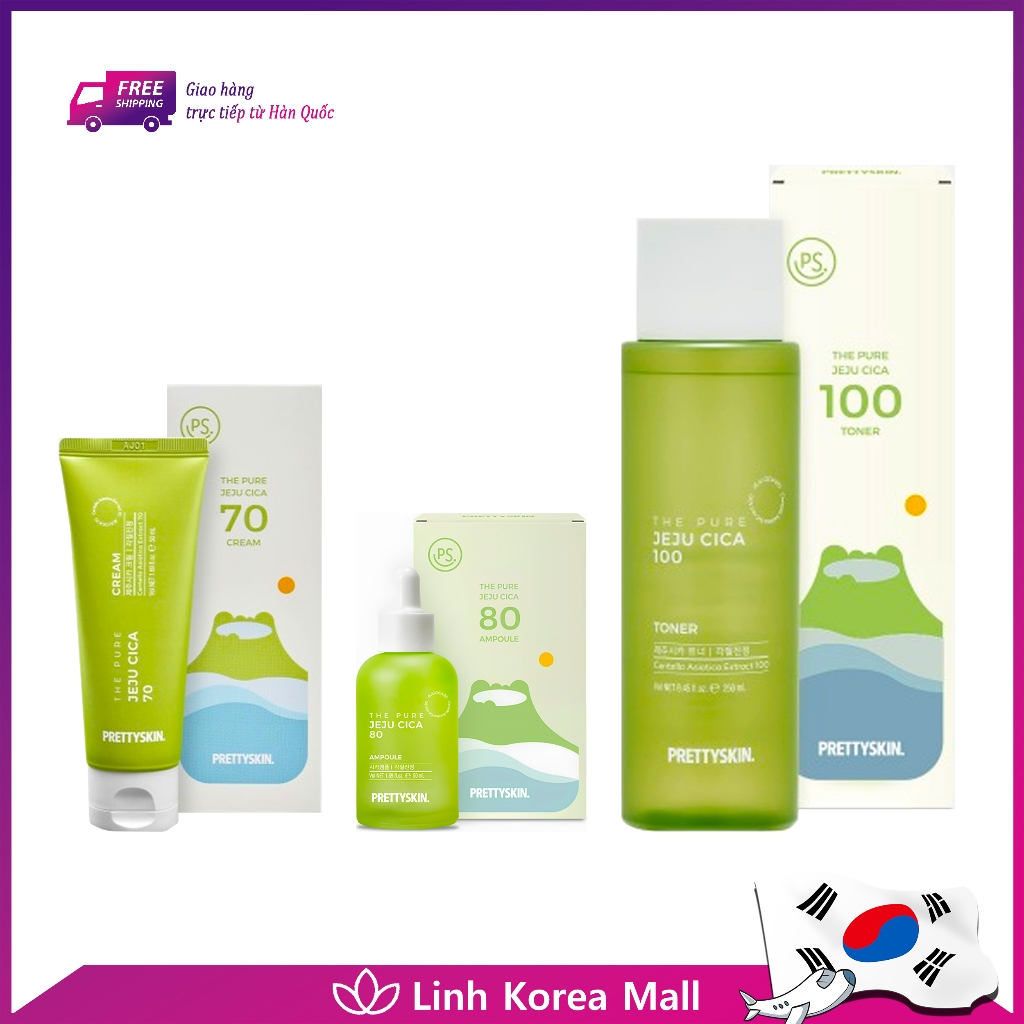 Combo Nước cân bằng da PRETTYSKIN Jeju Cica 100 Toner Set (Toner+Ampoule+Cream)