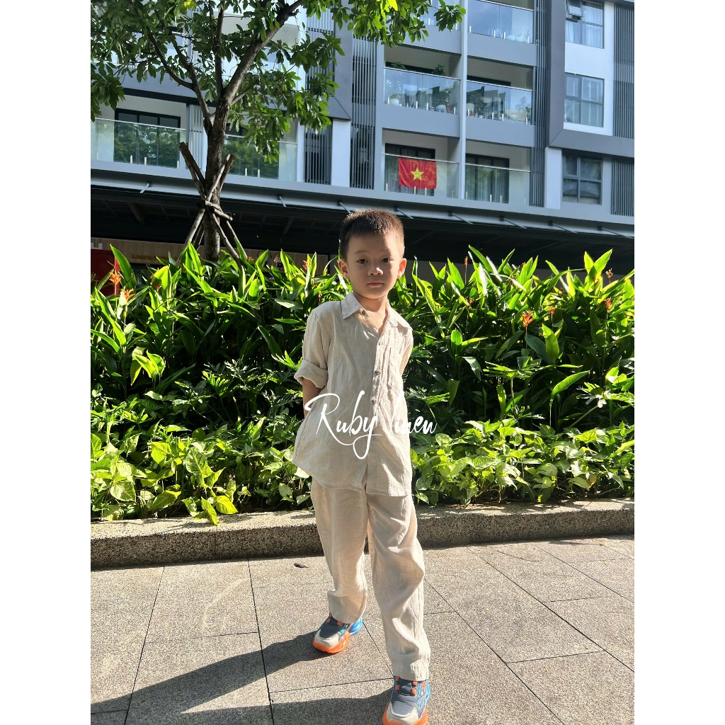 Quần dài chất liệu 100% Linen washed cho bé trai từ 3-11 tuổi. [JUNE LINEN-KIDS] #VQD01