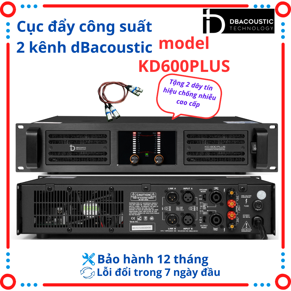 Cục Đẩy Công Suất DBacoustic KD600 Plus - 2 Kênh, Mạch Class H, Nguồn Xuyến Độ Ổn Định Cao,Chất Âm S