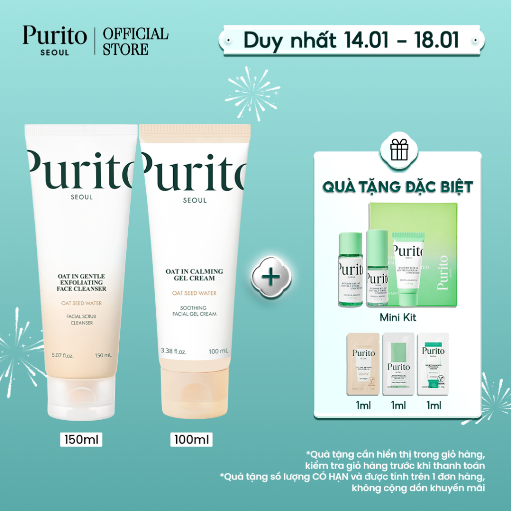 [PURITO Oat Duo] Oat In Gentle Exfoliating Face Cleanser  150ml + Oat In Calming Gel Cream 100ml