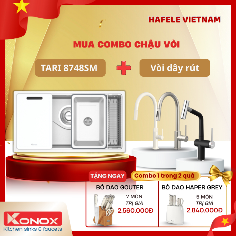 Chậu Rửa Bát Konox Inox Tari 8748SM - Phong Cách Nhật - Bề Mặt Trơn M - Dáng Vuông Hiện Đại - FEM