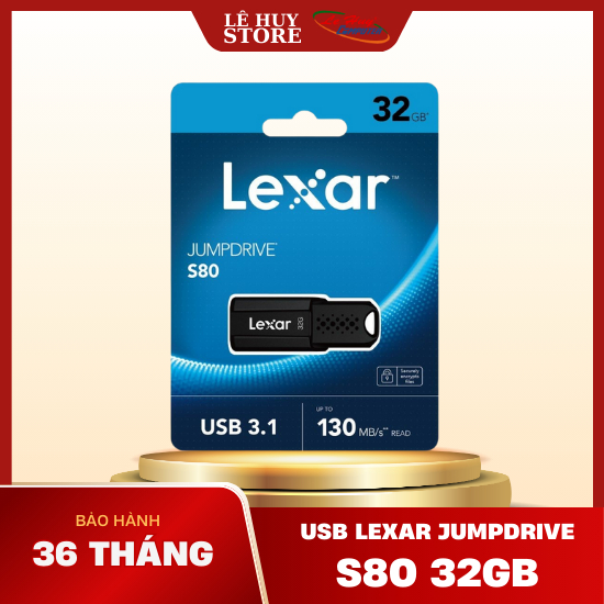 USB Lexar JumpDrive S80 32GB / 64GB,Black, USB 3.1 - Hàng Chính Hãng