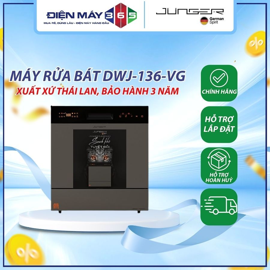 Máy rửa bát Junger Leopard DWJ-136-VG, Công suất 1480W - 1760W, Lượng nước tiêu thụ~9.3L/ lần - DNH