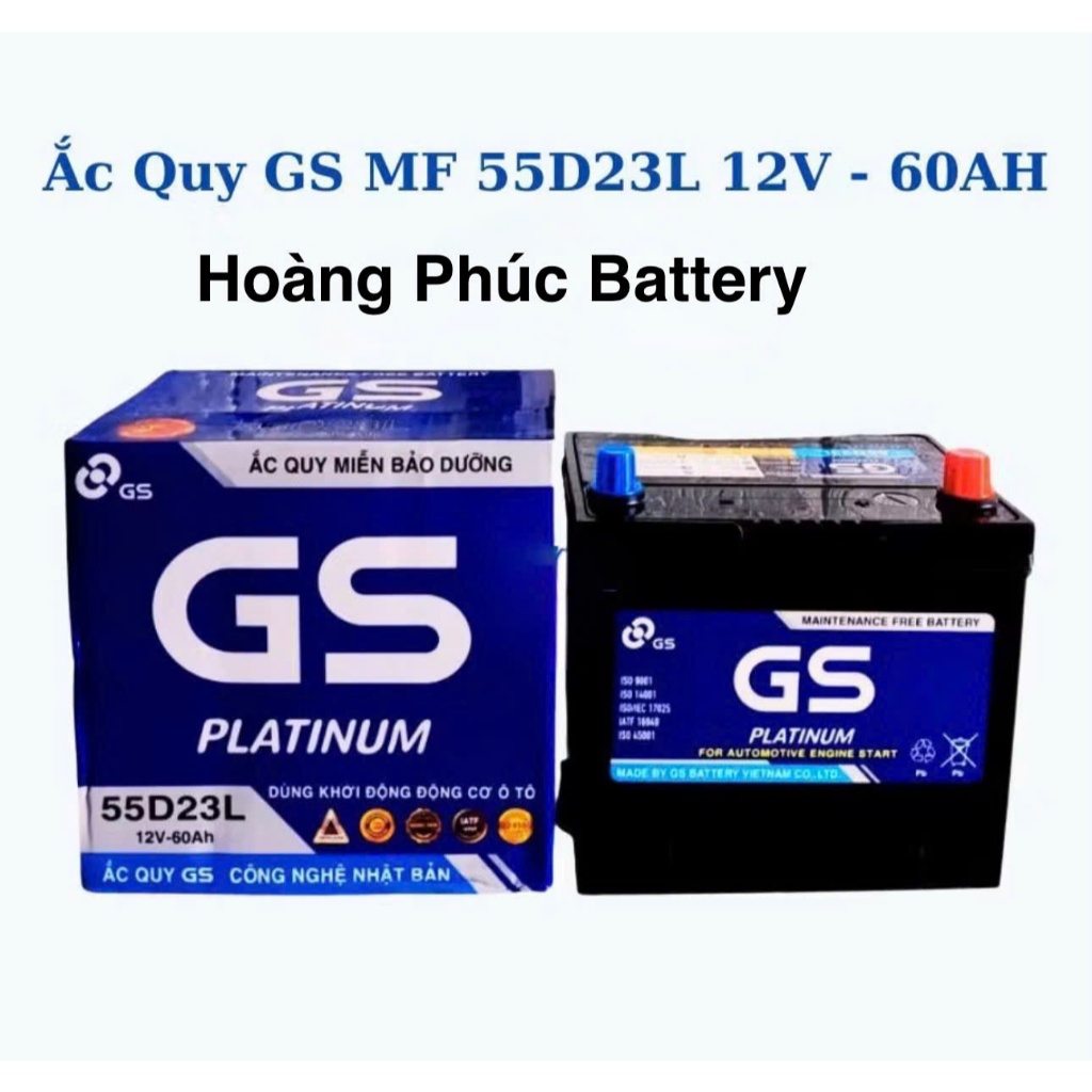 Bình ắc quy 12v khô miễn bảo dưỡng GS MF 55D23L (12V-60AH)