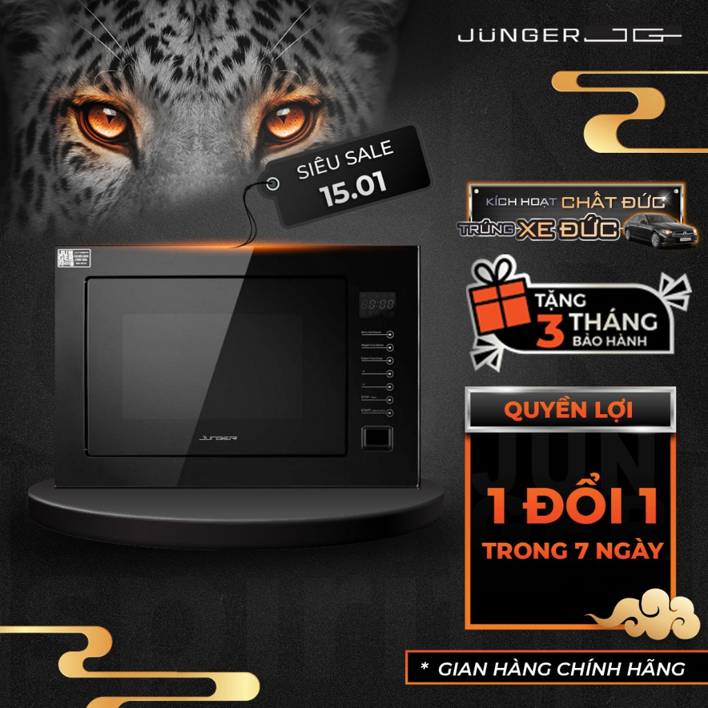 Lò vi sóng có nướng 2 in 1 JUNGER JG TK-90 Khoang rộng 25L 1000W 8 Chế Độ, Shop Chính Hãng, Bảo Hành