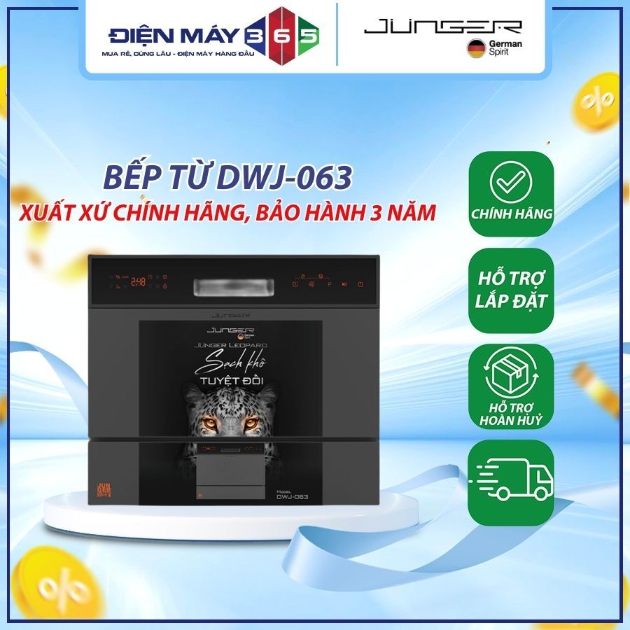 Máy rửa chén bát mini JUNGER Leopard DWJ-063, Rửa sạch sấy khô, Dung tích 8 bộ,Bảo Hành 5 NĂM