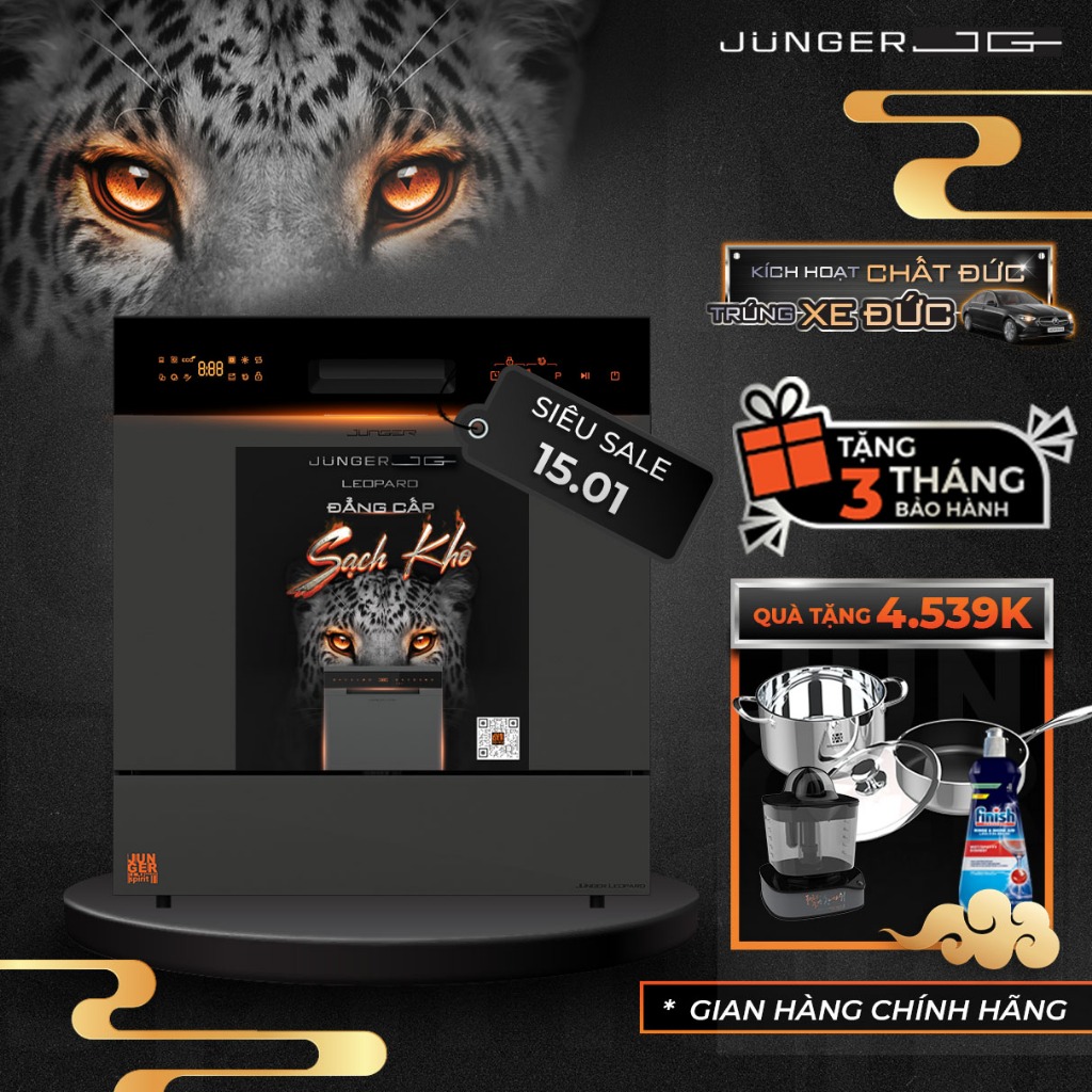 [3 QUÀ+GIAO LẮP 0Đ] Máy Rửa Chén Bát Junger JG Leopard DWJ-136-VG 13 bộ, Sấy Độc Lập, 8 Chức Năng, S