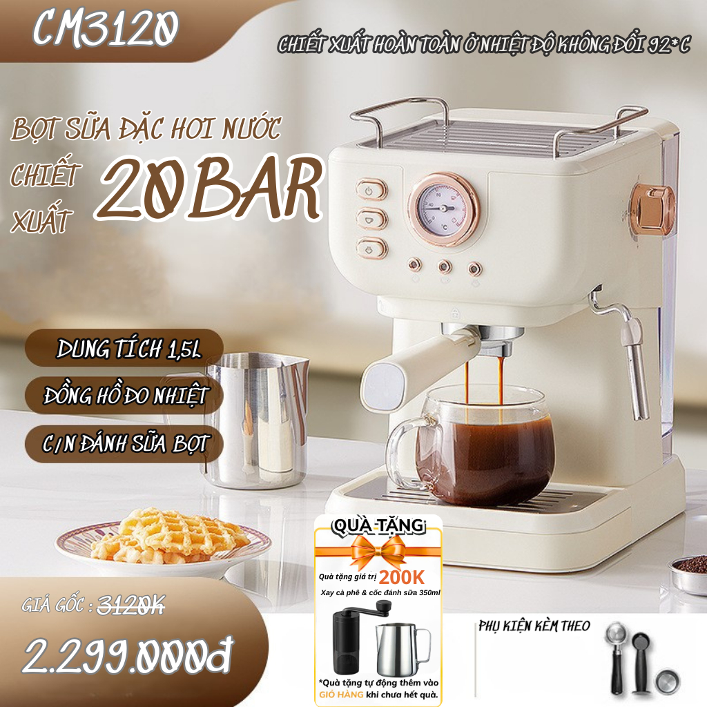 (KÈM QUÀ TẶNG) Máy pha cà phê cafe Espresso tự động CM3120 Cho Văn Phòng Công Sở Gia Đình - Máy Pha Coffee Capuchino