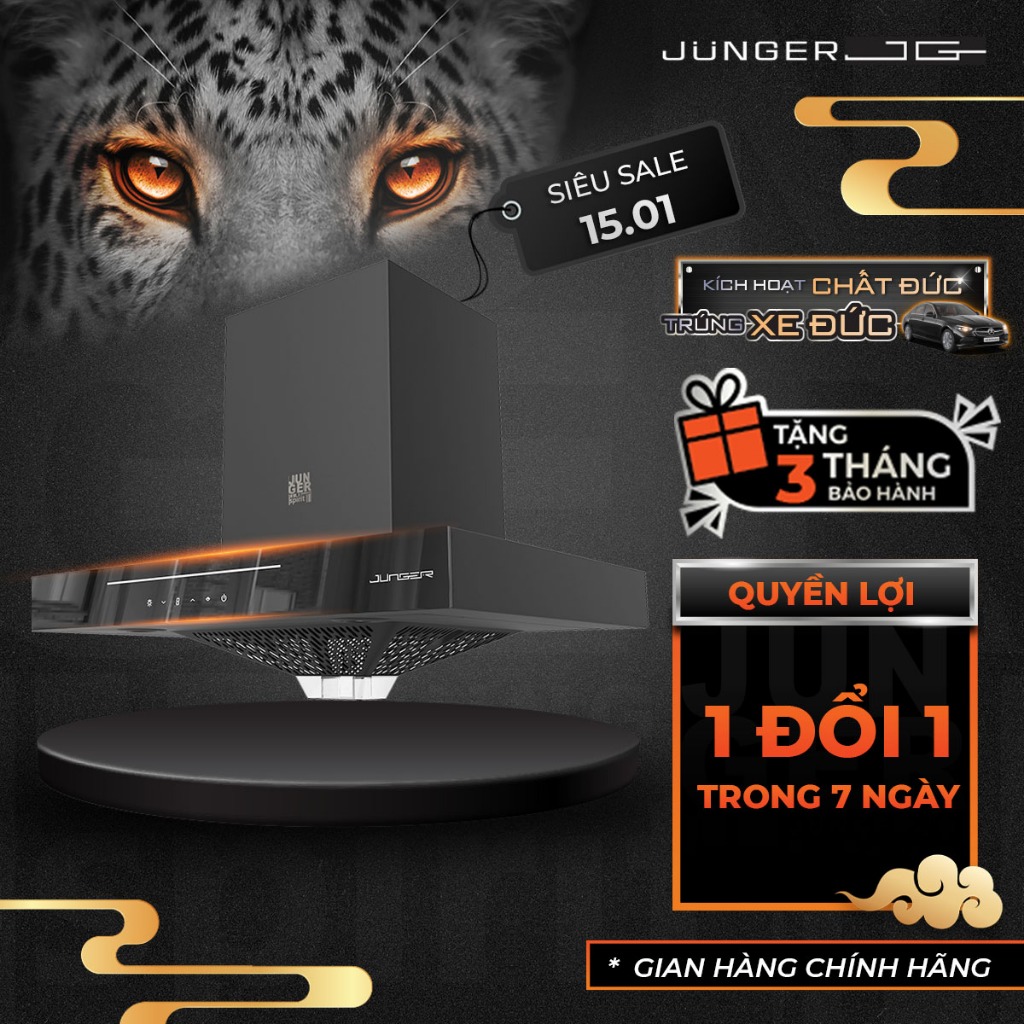 [LẮP ĐẶT 0đ TOÀN QUỐC] Máy Hút Mùi Junger JG HRJ-701 1000m3/h, Cảm Biến Khí Gas CO2, 3 Cấp Độ Hút Kh