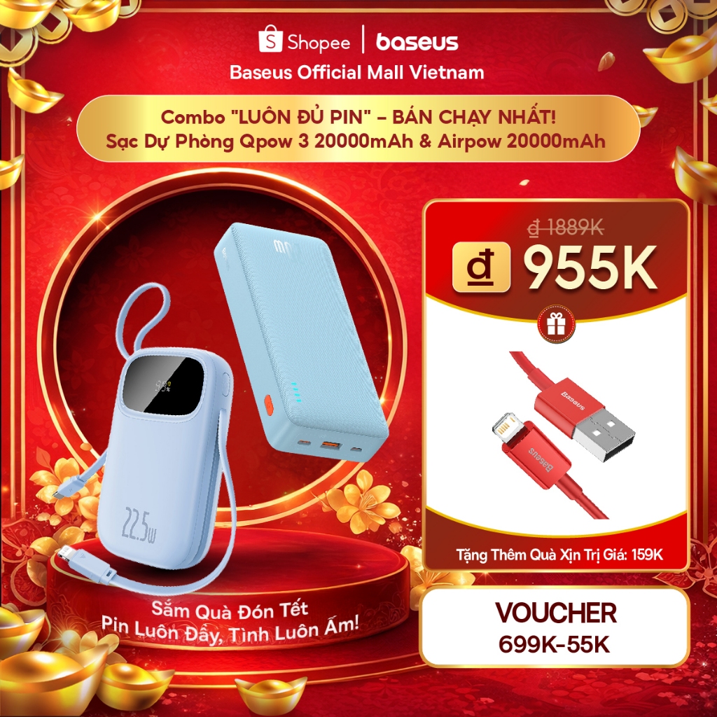 [Chứng nhận CCC] Sạc Dự Phòng Baseus Qpow2 & Qpow 3 20000mAh PD 22.5W 30W 45W TypeC & IP 2 Cho iP