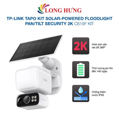 Camera an ninh năng lượng mặt trời tích hợp đèn pha TP-Link Tapo Kit Solar-Powered Pan/Tilt Security 2K C615F KIT