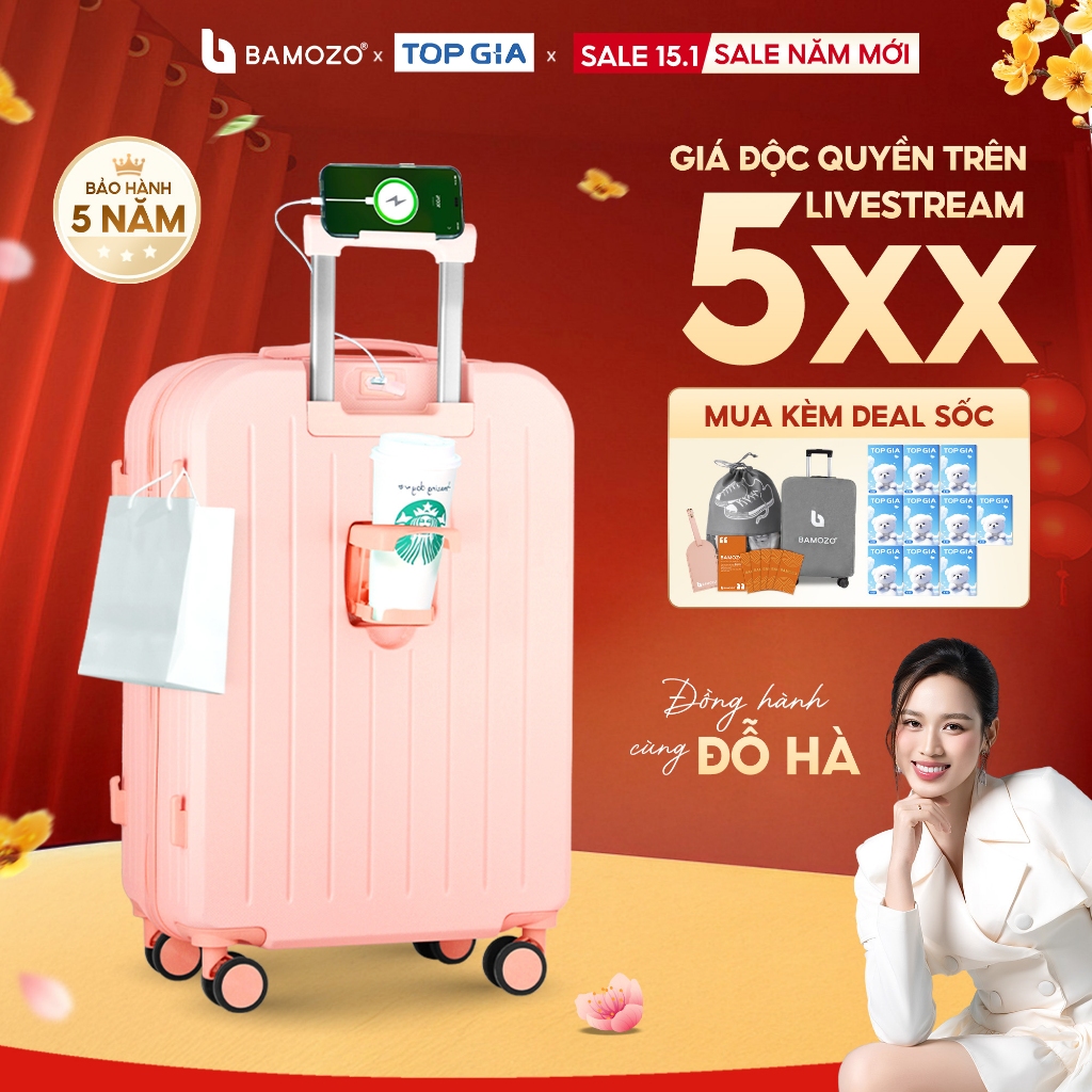 Vali Du Lịch B Bamozo Thời Trang Size 20/24inch, ABS Cao Cấp Bảo Hành 5 Năm - Lỗi 1 Đổi 1 Trong 30 N