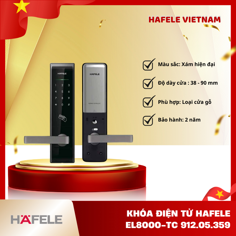 Khóa điện tử Hafele EL8000-TC 912.05.359 – 8 Mật Khẩu Người Dùng –  FEM