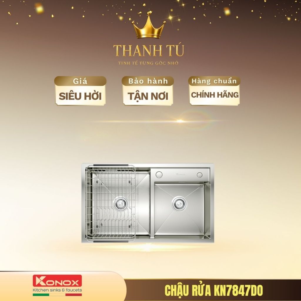 Chậu rửa bát Konox Overmount Sink KN7847DO chống gỉ sét, chống ồn hiện đại, bảo hành 10 năm