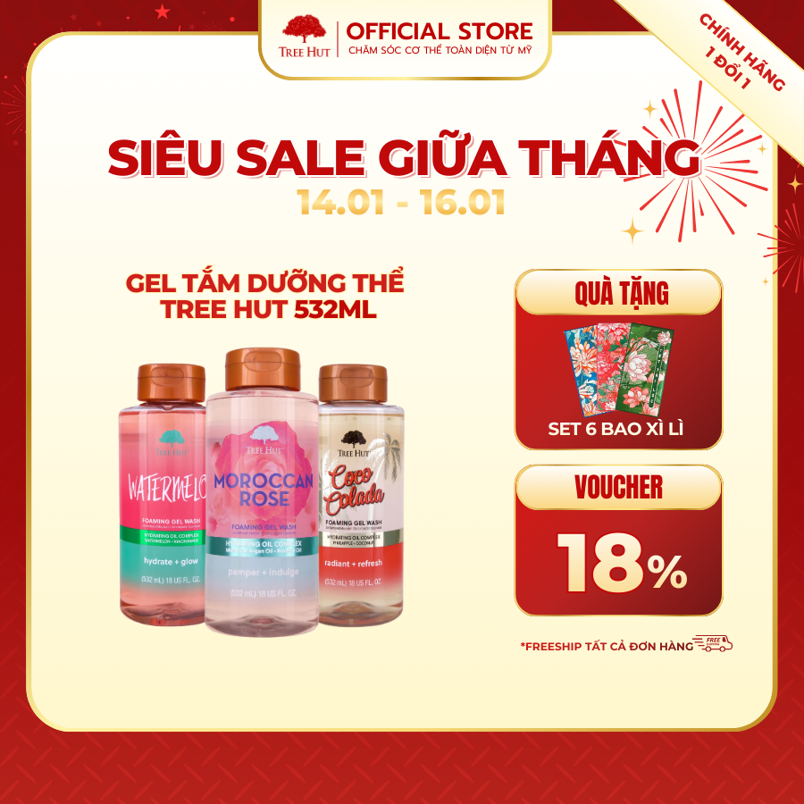 Gel tắm dưỡng thể Tree Hut Foaming Gel Wash chính hãng 532ml