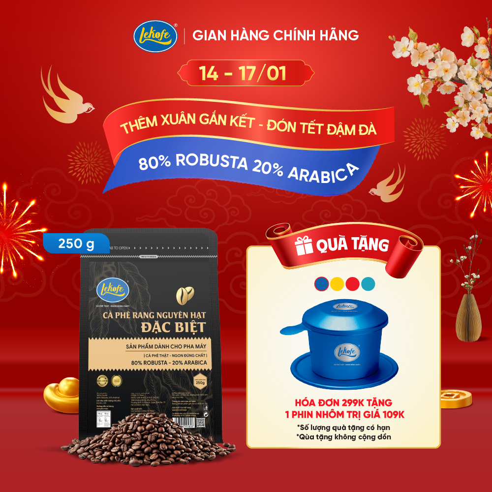 Cà phê nguyên hạt đặc biệt lekofe 80% robusta 20% arabica Đắng - Đậm - chua nhẹ 250g