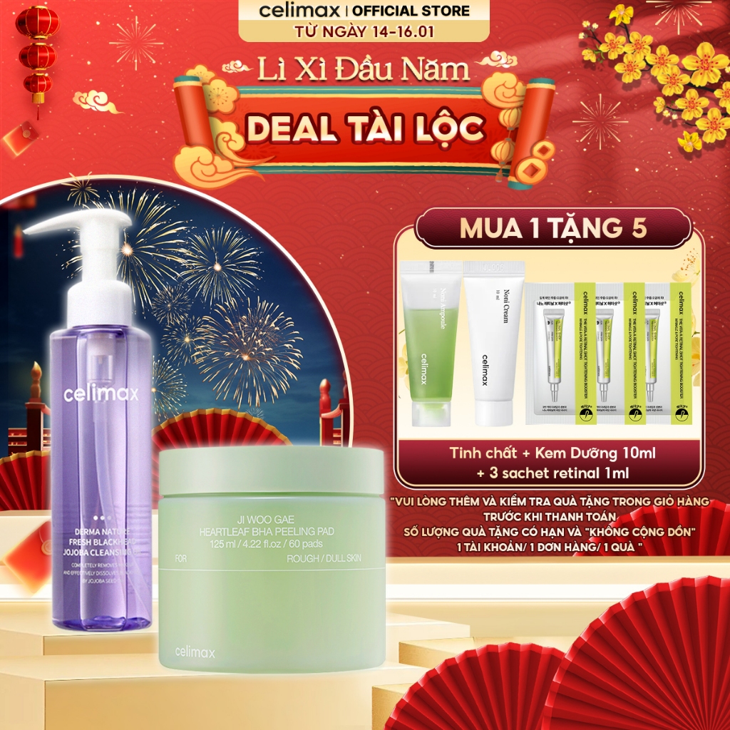 [COMBO HỜI] [150ml + 60 Pads] Dầu Tẩy Trang Celimax Jojoba + Toner Pad Tẩy Tế Bào Chết Celimax Heart