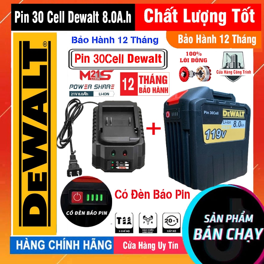 Pin 30 Cell Dewalt dung lượng cực khủng chân pin 4cm , pin 30cell Dewalt 119V chân pin phổ thông dòn
