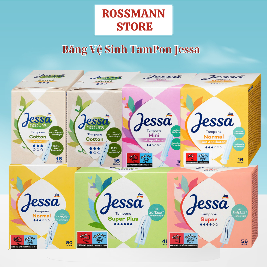 Tampon - Băng vệ sinh Tampon (Jessa, Ob, Fecelle) hộp đủ size - Hàng Đức