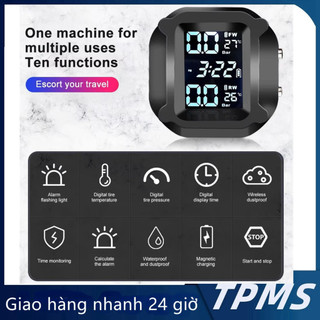 Bộ Cảm Biến Áp Suất Lốp Xe Máy TPMS Hiển Thị 10 Chức Năng,Màn Hình LCD Nhìn Được Dưới Nắng, Sạc Pin Nam Châm