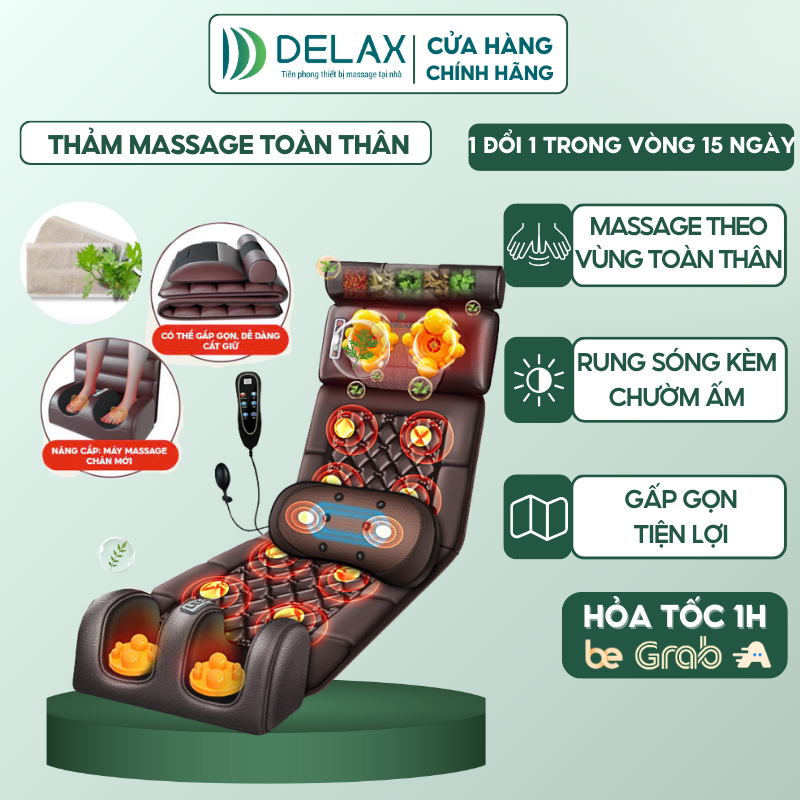 Đệm Massage Toàn Thân Đa Năng DELAX - Massage Vai, Cổ, Eo, Lưng, Bắp Chân, Chân Và Gối Massage TMS01