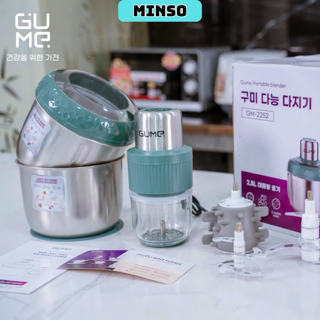 [Độc Quyền 3 Cối] Máy xay thịt 3 Cối đa năng Gume Korea -GM-2252 - Bảo hành 12 tháng - Minso