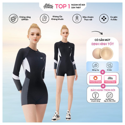 Đồ bơi một mảnh nữ bigsize tay dài bảo vệ da đi biển - Bikini Passport - BS403_BL
