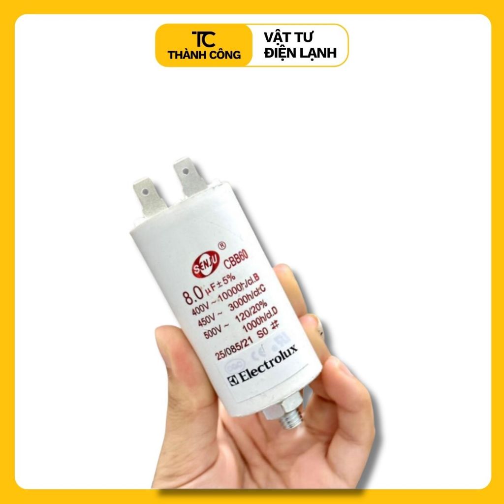 Tụ máy sấy electrolux 8uf, Tụ ELECTROLUX, Tụ điện động cơ máy sấy Electrolux 8 uF/450V [Thành Công]