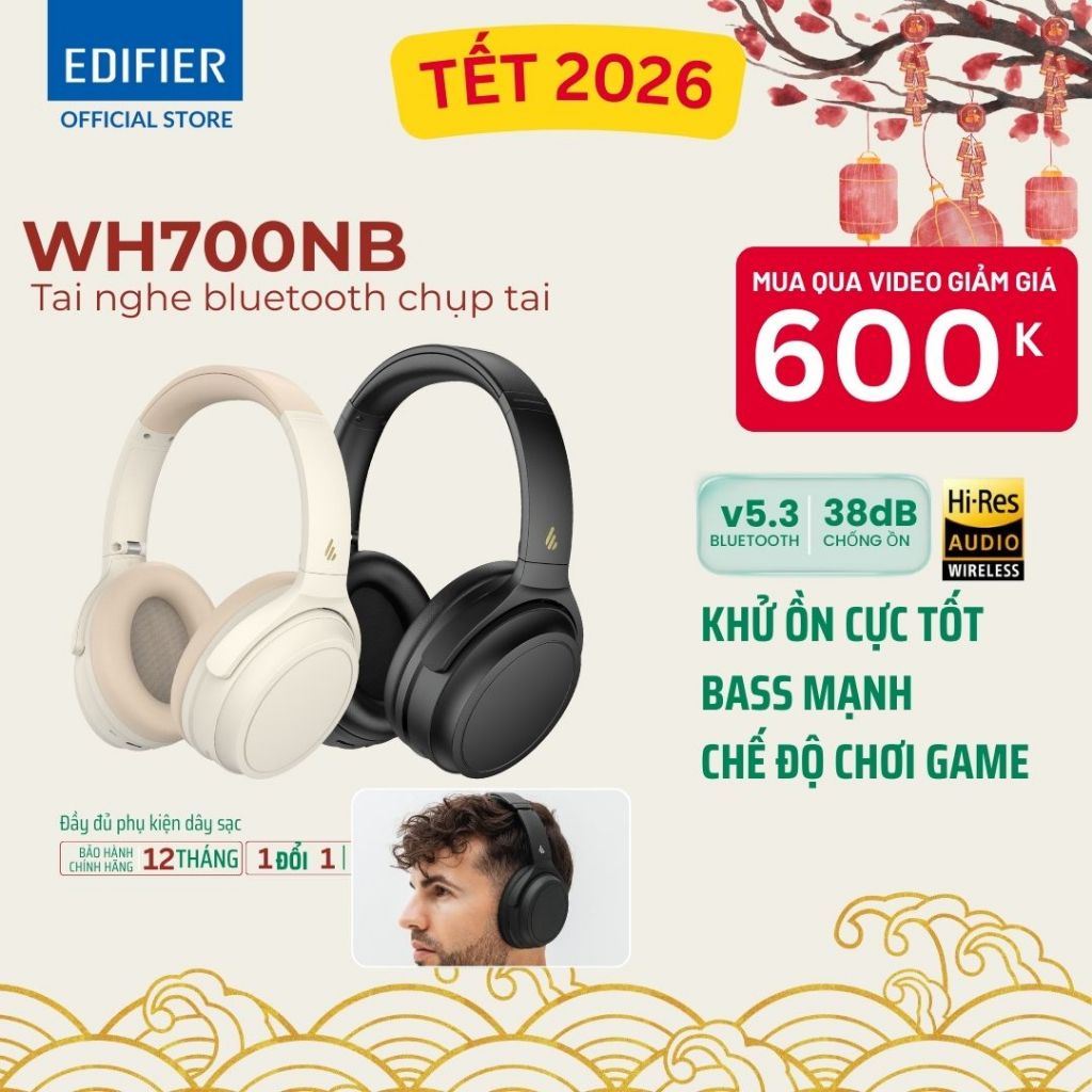 Tai nghe Bluetooth Edifier WH700NB chụp tai Chống ồn chủ động Bass mạnh, chơi Game-Bảo Hành 12 Tháng