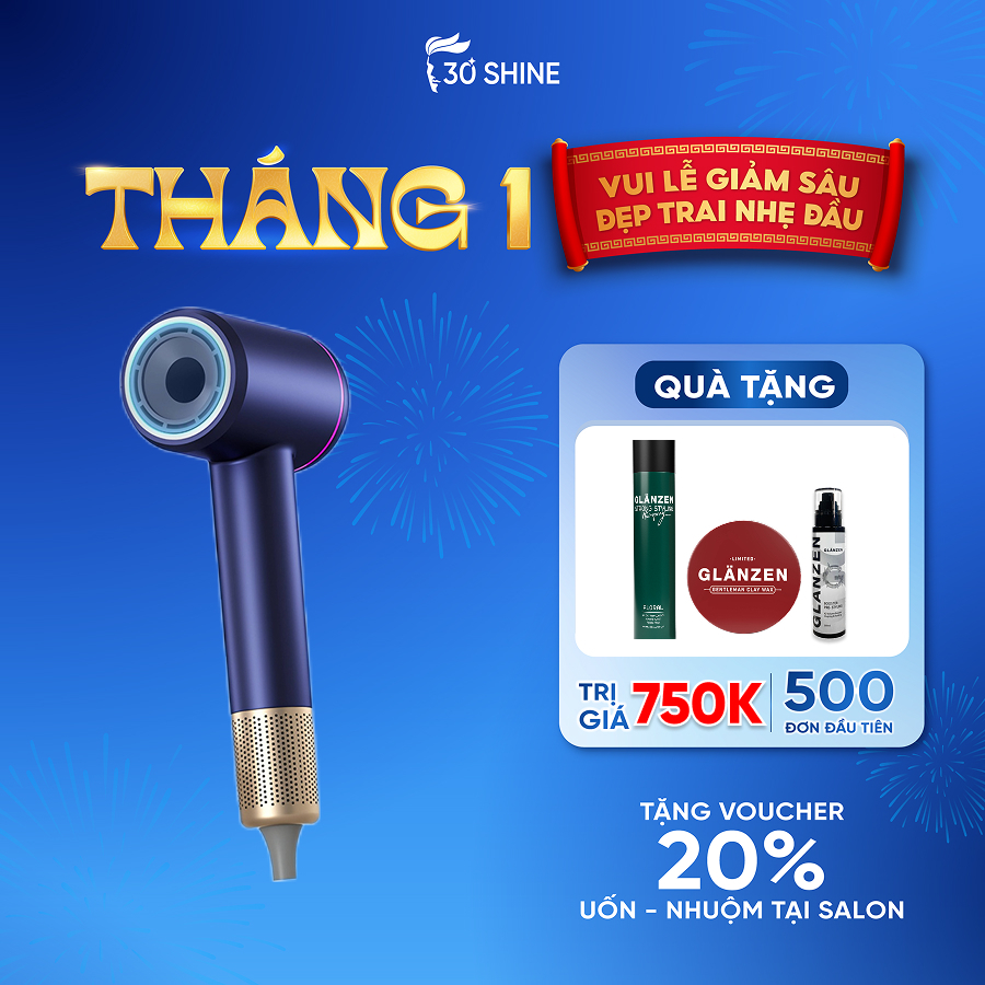 Máy sấy tóc Glanzen Supersonic for men cao cấp GD01 công suất 1600W 30Shine phân phối chính hãng