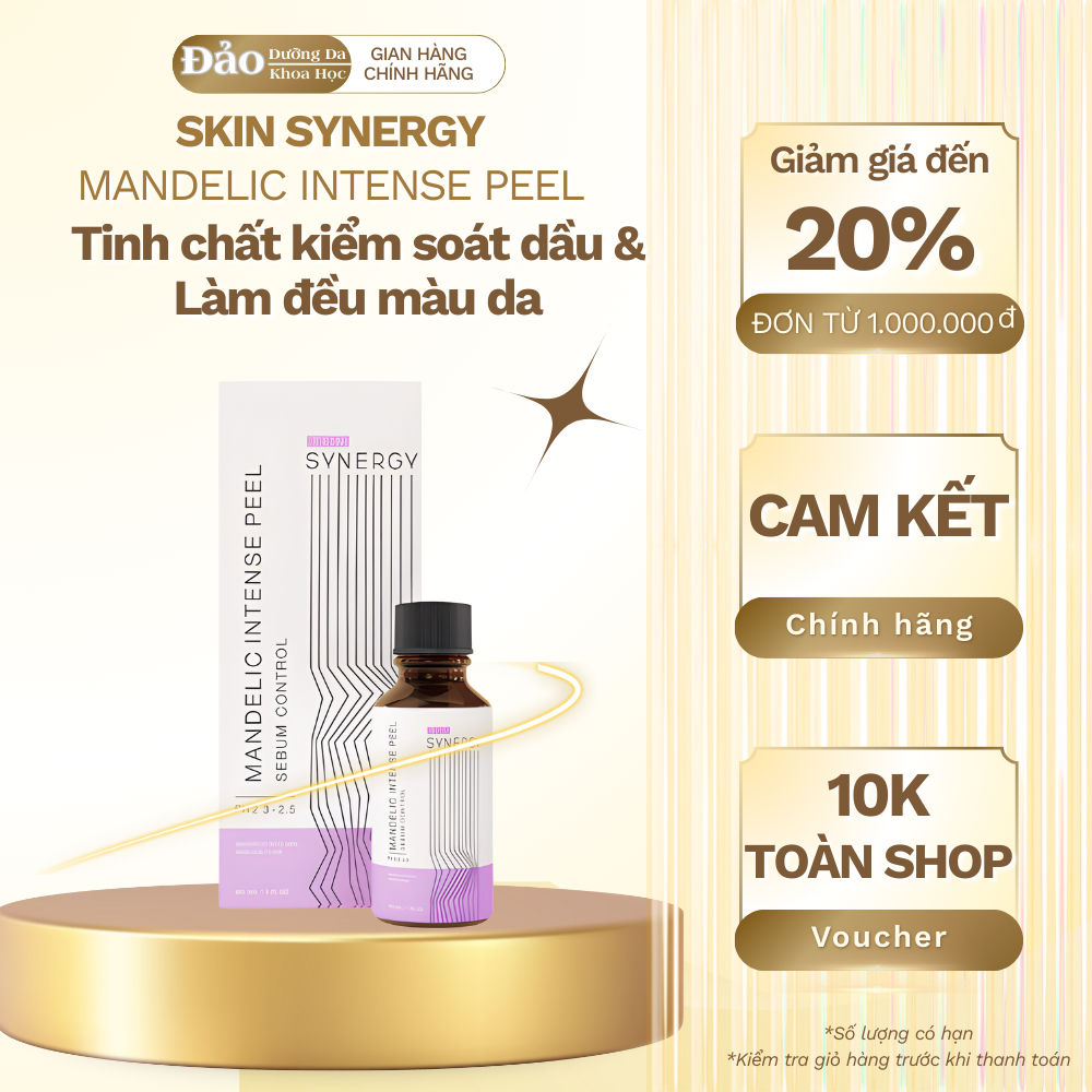 Tinh chất peel Skin Synergy Mandelic Intense Peel giúp kiểm soát dầu mụn và làm đều màu da 30ml