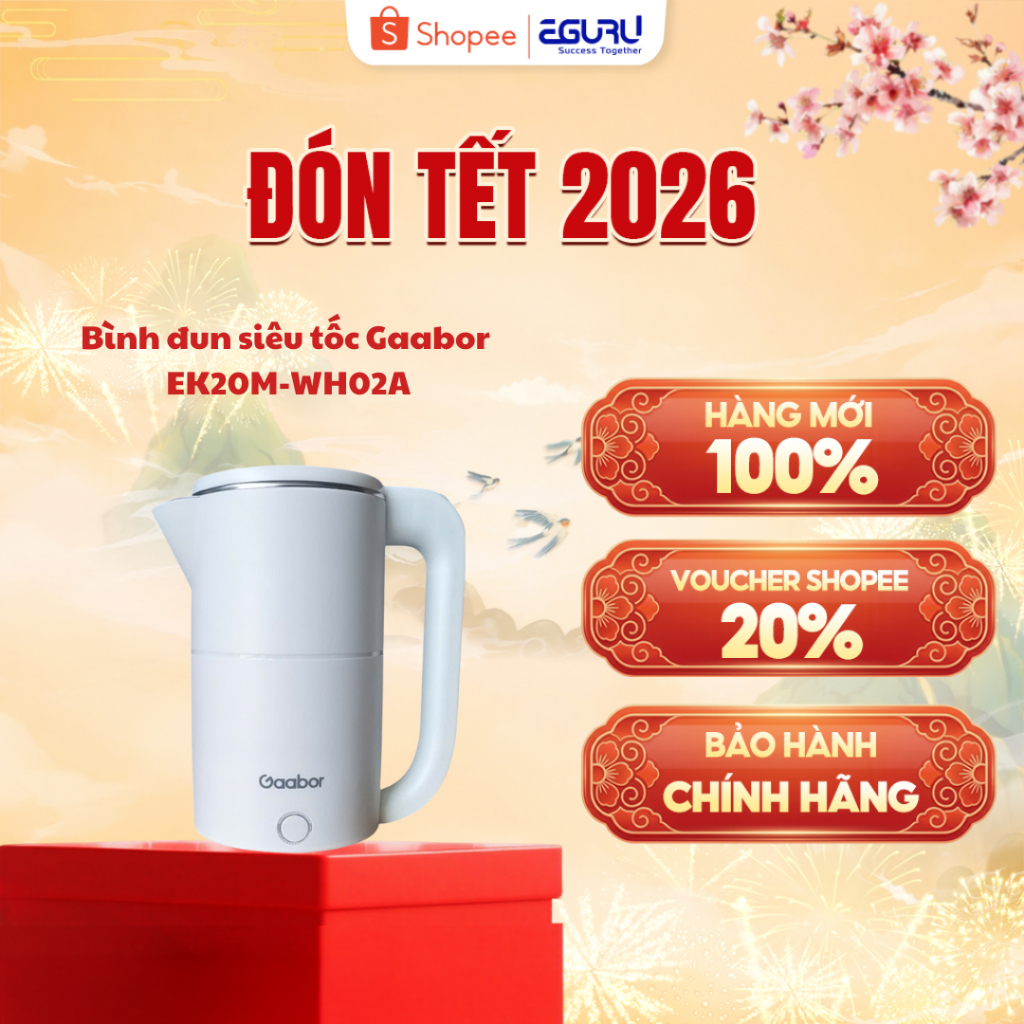 Bình đun siêu tốc Gaabor EK20M-WH02A dung tích lớn 2L công suất 1500W