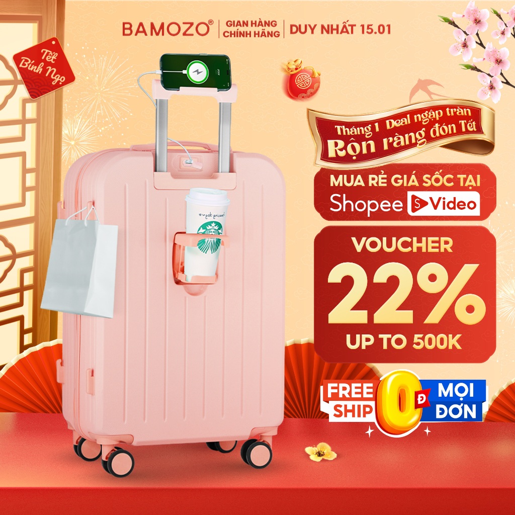 Vali du lịch Bamozo size 20/24 kiểu dáng thời trang, vỏ nhựa hạn chế xước, nhiều màu sắc_8812