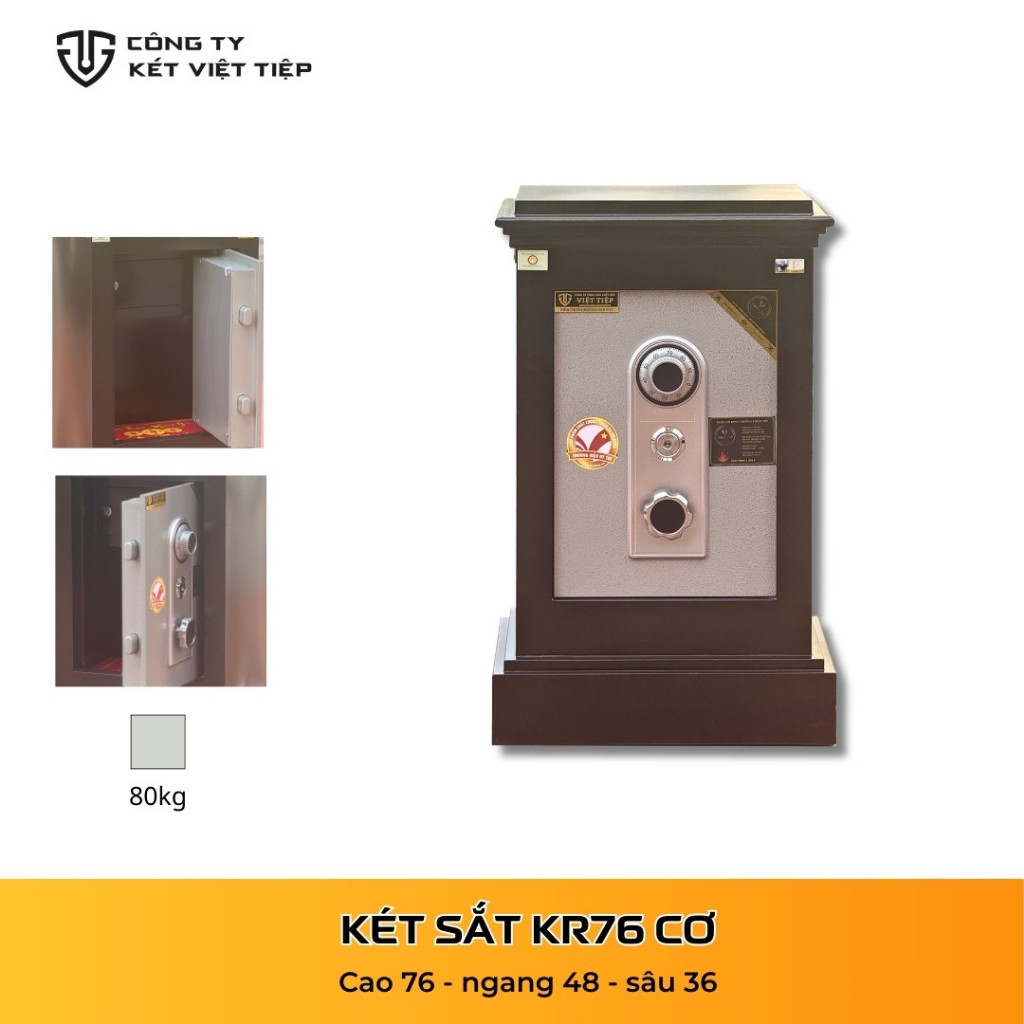 Két Sắt Việt Tiệp KR76 Cơ - Kích thước 76x48x0mm - Khóa cơ quay núm số  - Trọng lượng 80kg